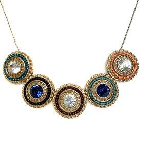 Avon Necklace 5 Multi Color Stone Disc Pendants Slide Chain Silver Tone Vintage